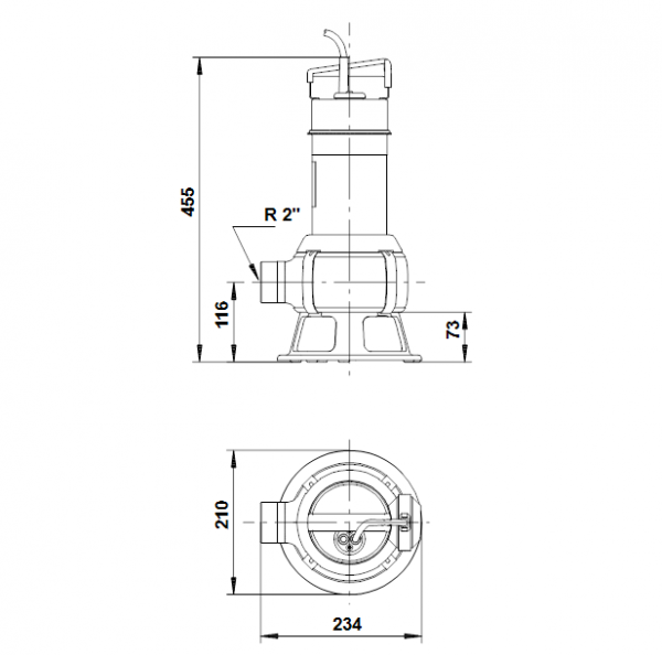 Габариты дренажного грязевого насоса Unilift AP 50B.50.08.1.V Grundfos