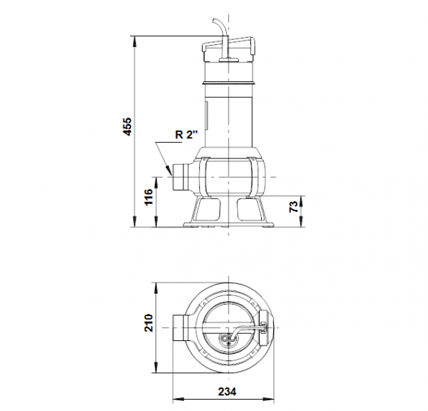 Габариты дренажного грязевого насоса Unilift AP 50B.50.11.1.V Grundfos