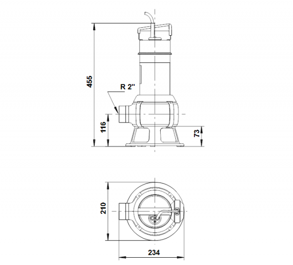 Габариты дренажного грязевого насоса Unilift AP 50B.50.15.3.V Grundfos