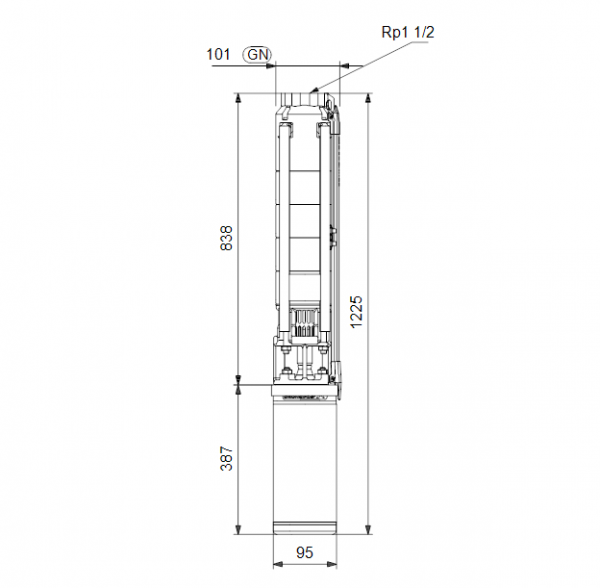 Габариты скважинного насоса Grundfos SP 7-12