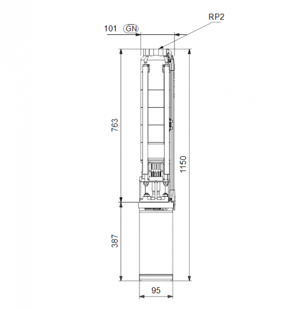 Габариты скважинного насоса Grundfos SP 11-7