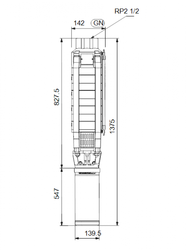 Габариты скважинного насоса Grundfos SP 17-9