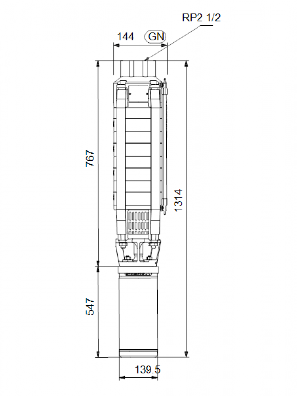 Габариты скважинного насоса Grundfos SP 17-8