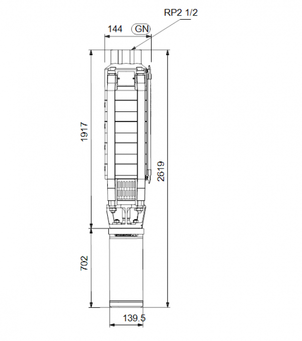 Габариты скважинного насоса Grundfos SP 17-27