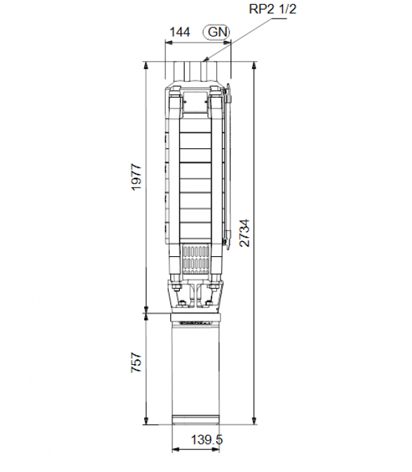Габариты скважинного насоса Grundfos SP 17-28
