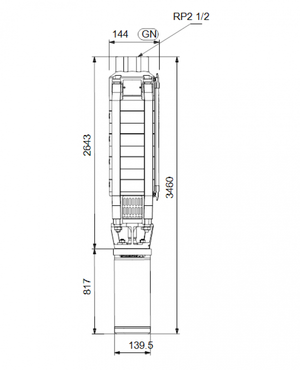 Габариты скважинного насоса Grundfos SP 17-39
