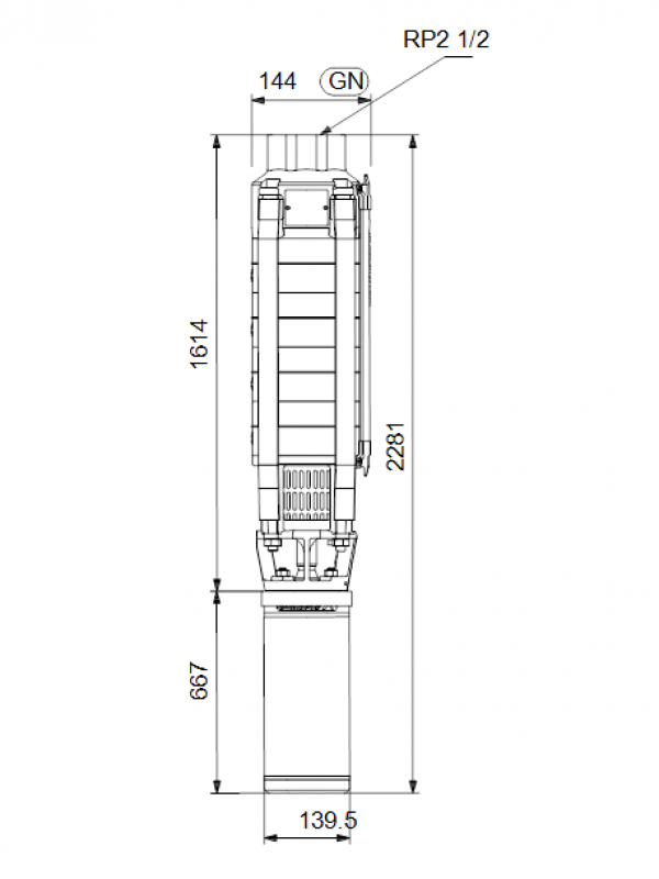 Габариты скважинного насоса Grundfos SP 17-22N