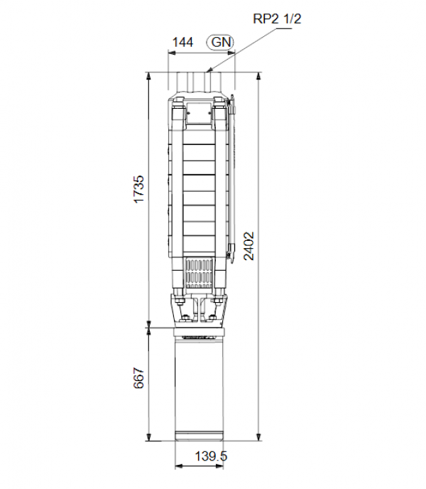 Габариты скважинного насоса Grundfos SP 17-24N