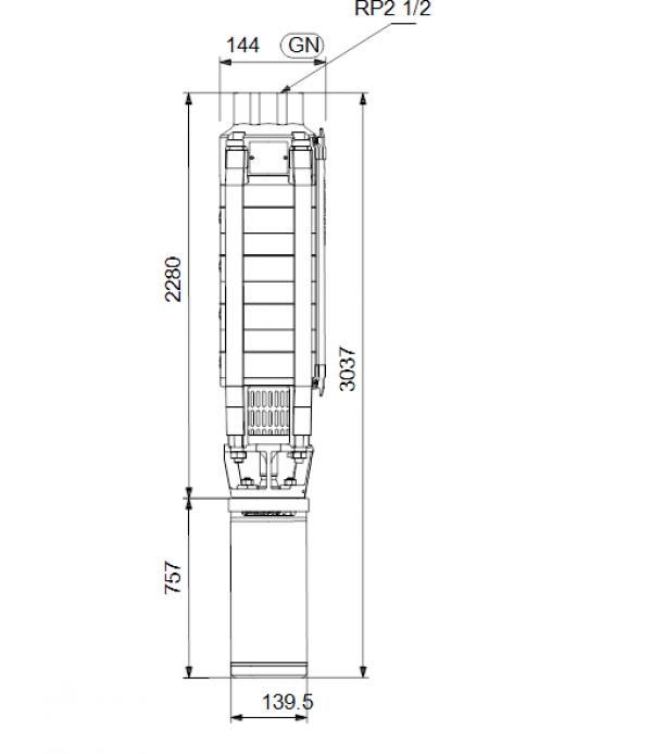 Габариты скважинного насоса Grundfos SP 17-33N