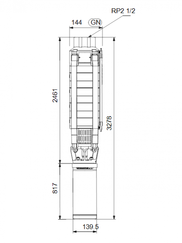 Габариты скважинного насоса Grundfos SP 17-36N