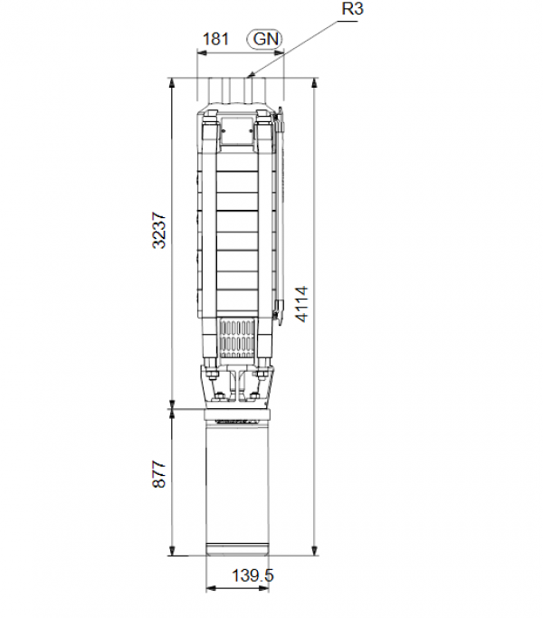 Габариты скважинного насоса Grundfos SP 17-43N