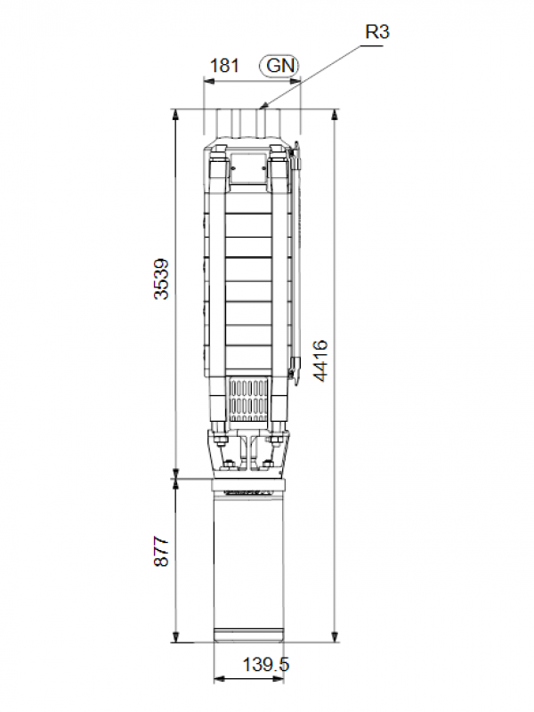 Габариты скважинного насоса Grundfos SP 17-48N