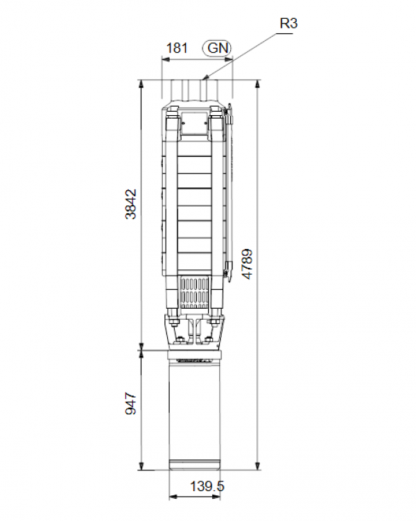 Габариты скважинного насоса Grundfos SP 17-53N