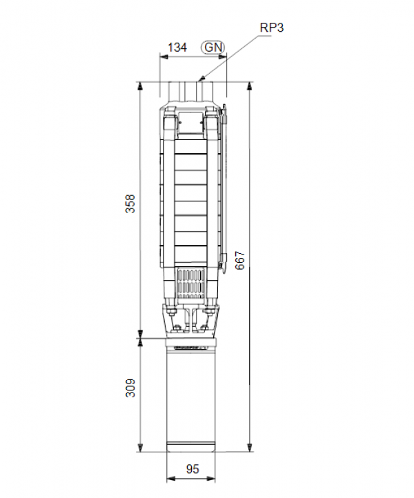 Габариты скважинного насоса Grundfos SP 30-1