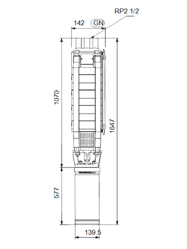 Габариты скважинного насоса Grundfos SP 17-13