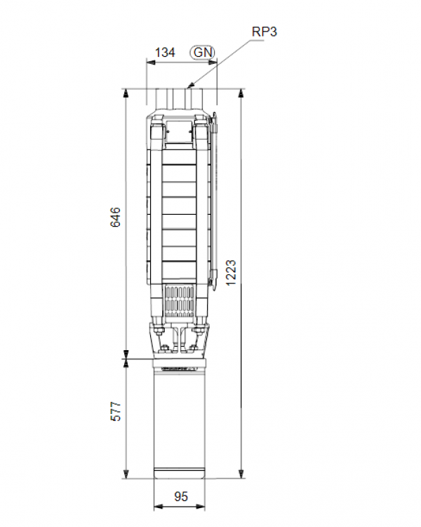 Габариты скважинного насоса Grundfos SP 30-4