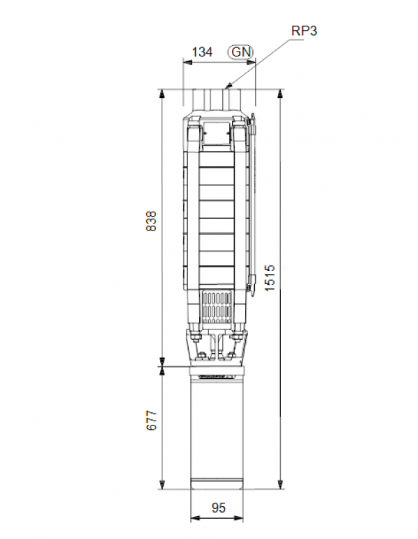 Габариты скважинного насоса Grundfos SP 30-6