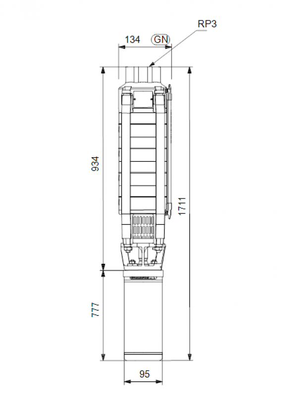 Габариты скважинного насоса Grundfos SP 30-7