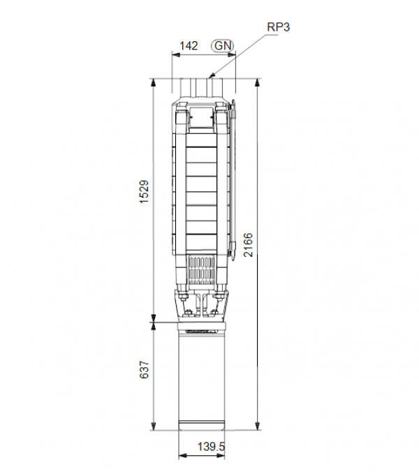 Габариты скважинного насоса Grundfos SP 30-13