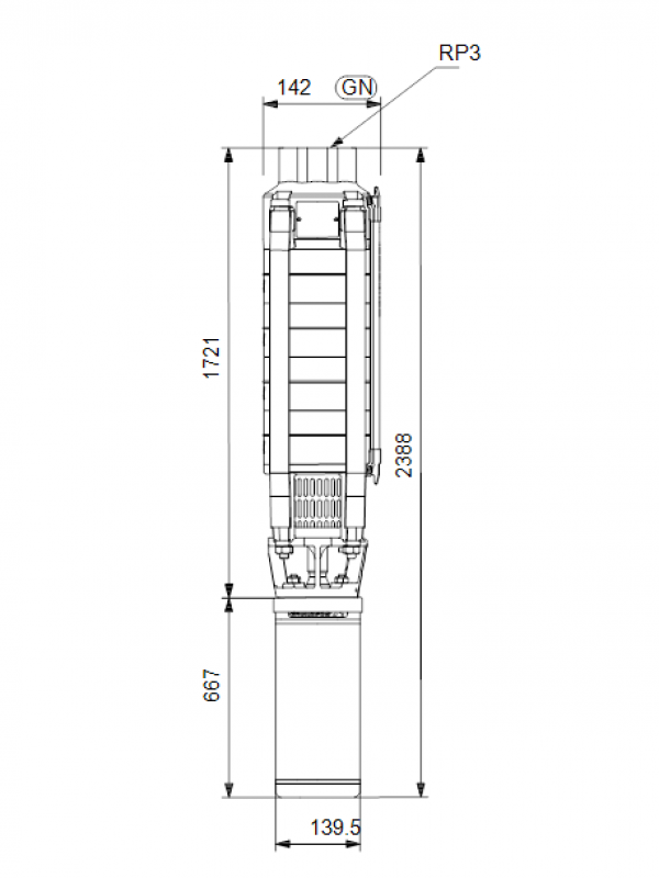 Габариты скважинного насоса Grundfos SP 30-15