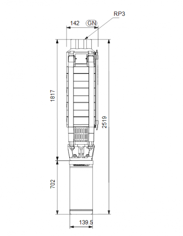 Габариты скважинного насоса Grundfos SP 30-16