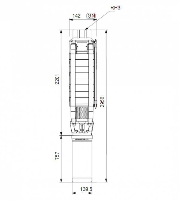 Габариты скважинного насоса Grundfos SP 30-20