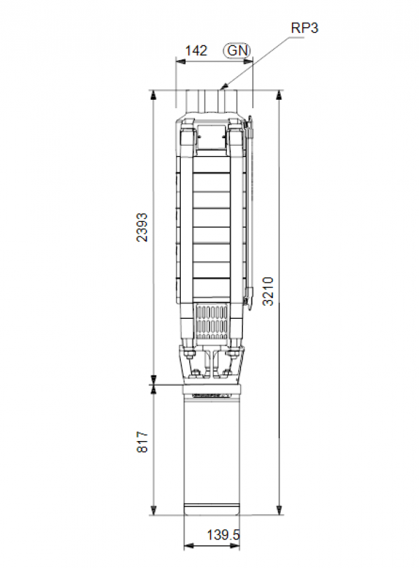 Габариты скважинного насоса Grundfos SP 30-22
