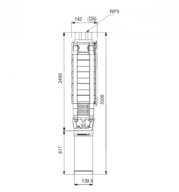 Габариты скважинного насоса Grundfos SP 30-23