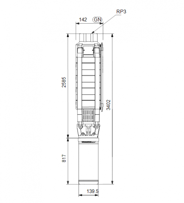 Габариты скважинного насоса Grundfos SP 30-24