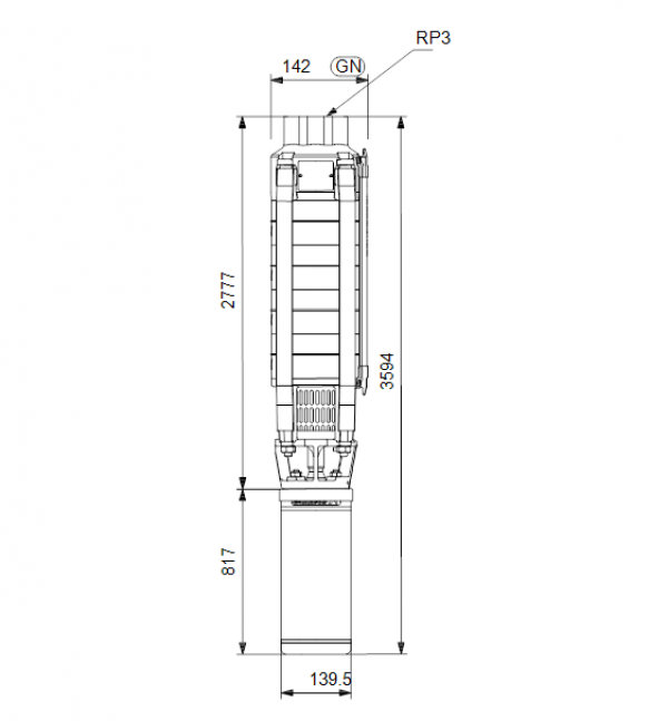 Габариты скважинного насоса Grundfos SP 30-26