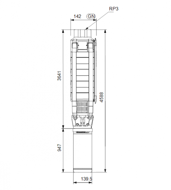 Габариты скважинного насоса Grundfos SP 30-35