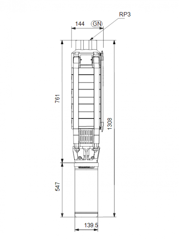 Габариты скважинного насоса Grundfos SP 30-5