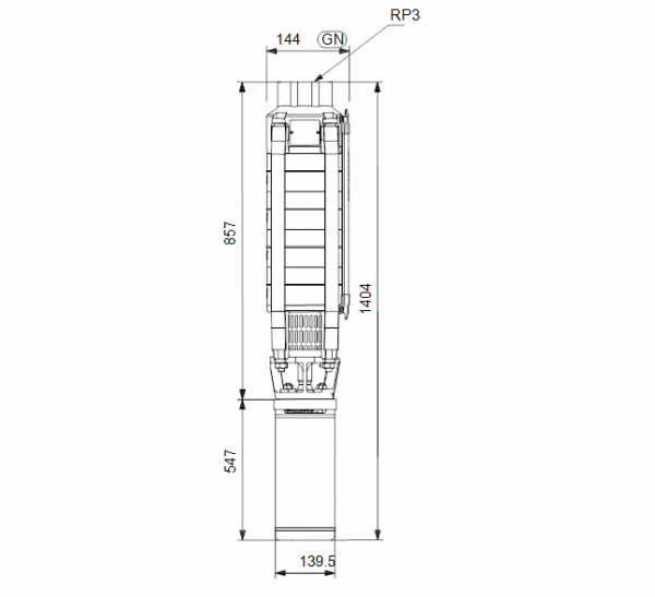 Габариты скважинного насоса Grundfos SP 30-6