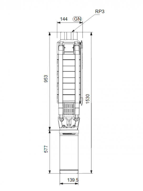 Габариты скважинного насоса Grundfos SP 30-7