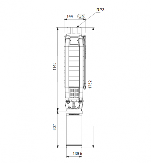 Габариты скважинного насоса Grundfos SP 30-9