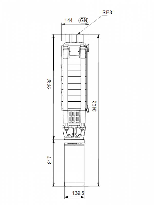 Габариты скважинного насоса Grundfos SP 30-24