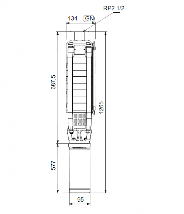 Габариты скважинного насоса Grundfos SP 17-7N
