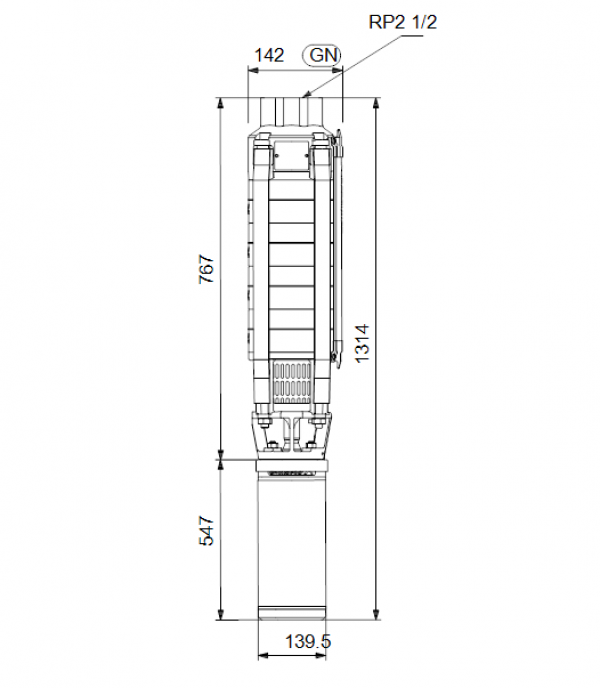 Габариты скважинного насоса Grundfos SP 17-8N