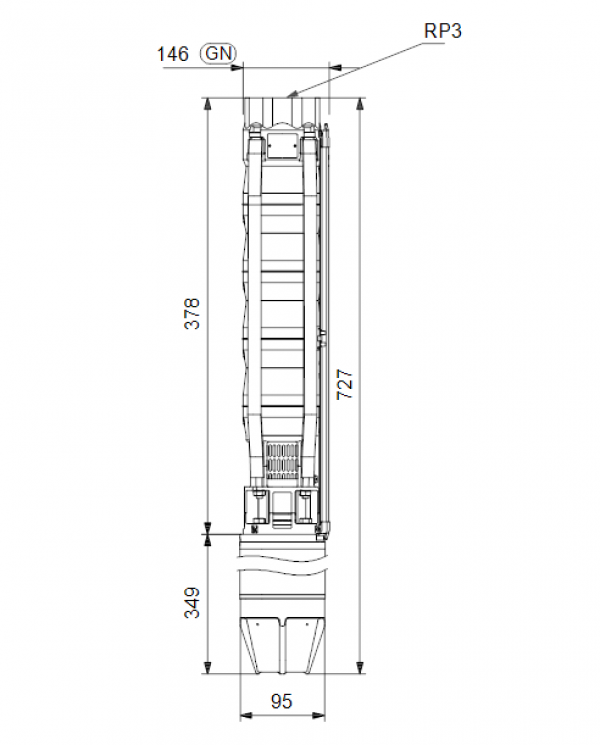 Габариты скважинного насоса Grundfos SP 46-1