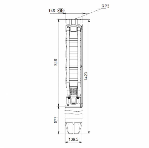 Габариты скважинного насоса Grundfos SP 46-5