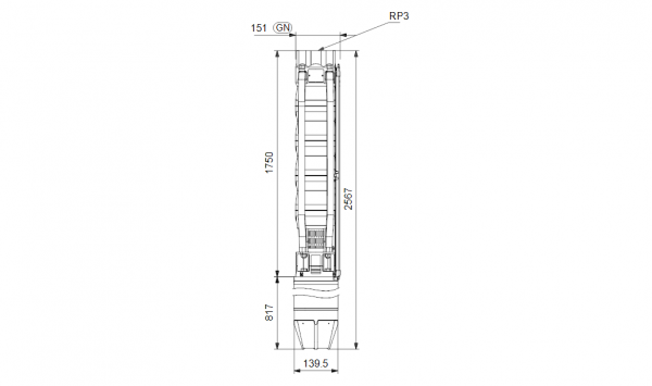  Габариты скважинного насоса Grundfos SP 46-13N