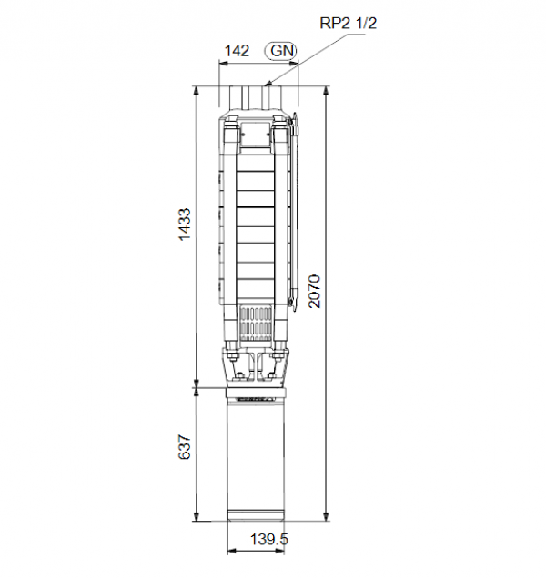 Габариты скважинного насоса Grundfos SP 17-19