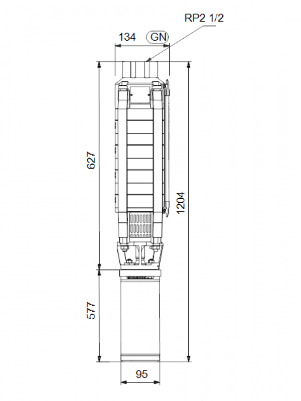 Габариты скважинного насоса Grundfos SP 17-6