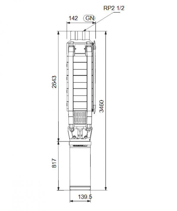 Габариты скважинного насоса Grundfos SP 17-39