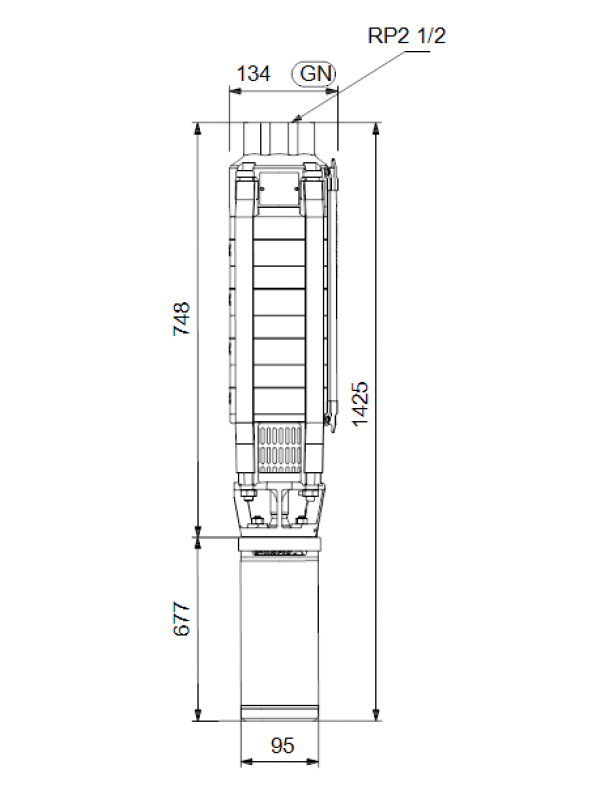 Габариты скважинного насоса Grundfos SP 17-8