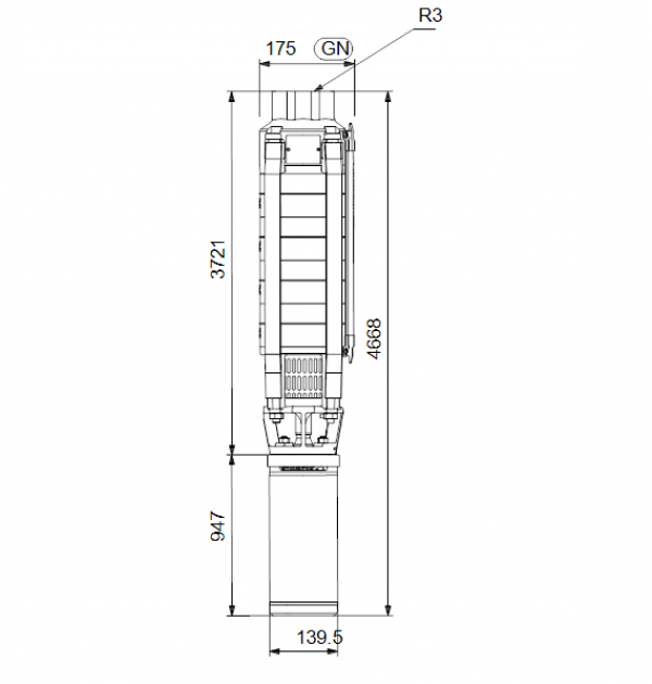 Габариты скважинного насоса Grundfos SP 17-51