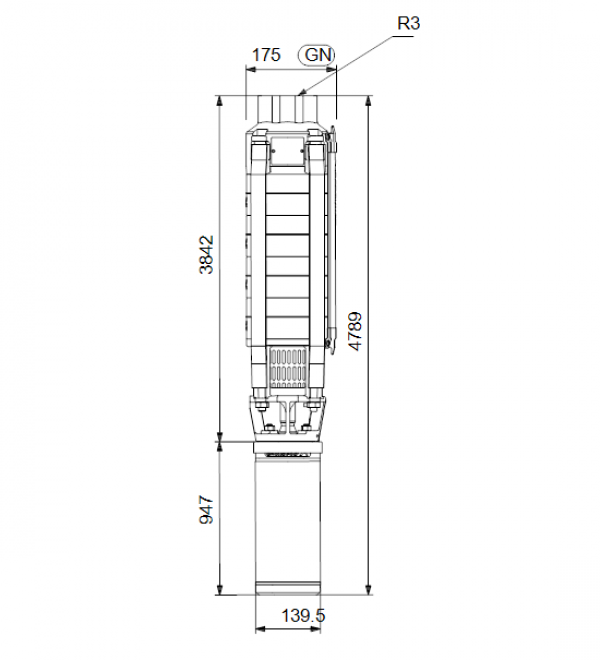 Габариты скважинного насоса Grundfos SP 17-53