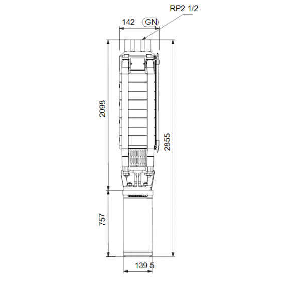 Габариты скважинного насоса Grundfos SP 17-30N