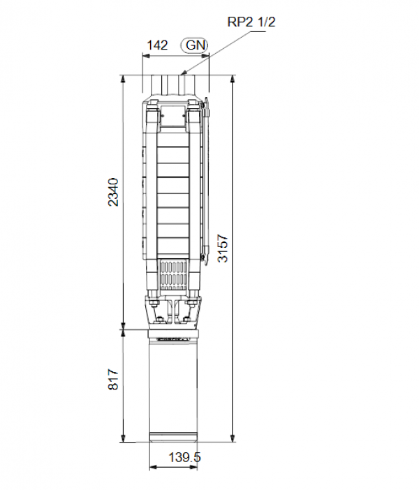 Габариты скважинного насоса Grundfos SP 17-34N