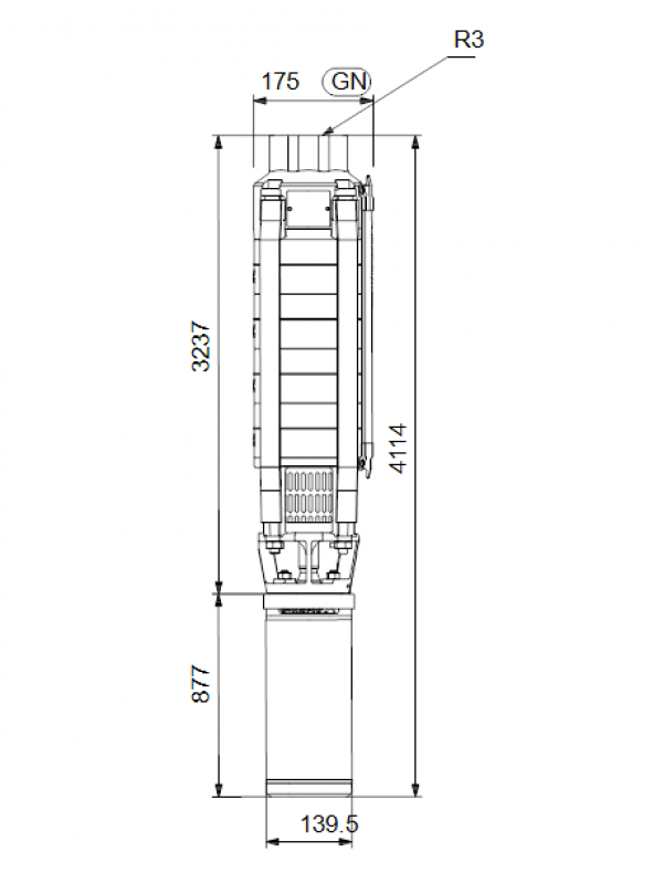 Габариты скважинного насоса Grundfos SP 17-43N